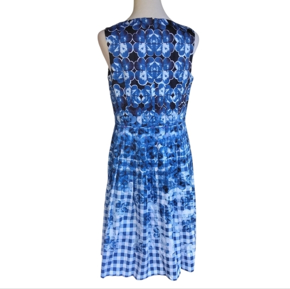 Talbots Blue & White Gingham Floral Fit N Flare Style Midi Length Dress Size 6P - Picture 6 of 10
